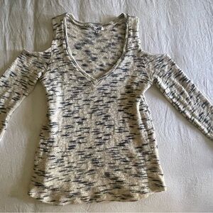 LNA Blue and Cream Open Shoulder Knit Top
